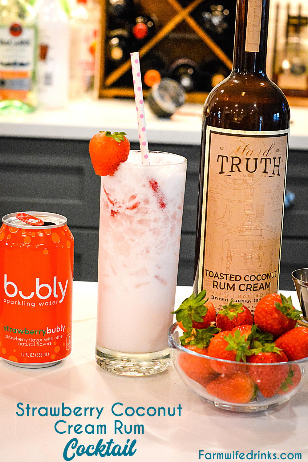 Pink drink cocktail is a yummy toasted coconut rum cream mixed with strawberries and sparkling water to make this delicious strawberry coconut cream rum cocktail.