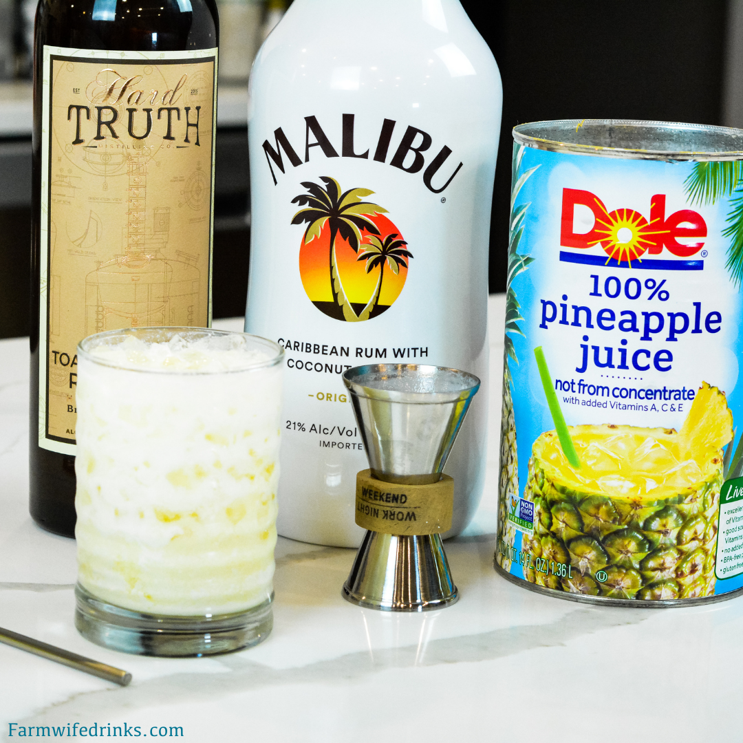 Toasted coconut pineapple cream cocktail is a smooth tropical drink combining Malibu rum and toasted coconut rum creme with pineapple juice. 