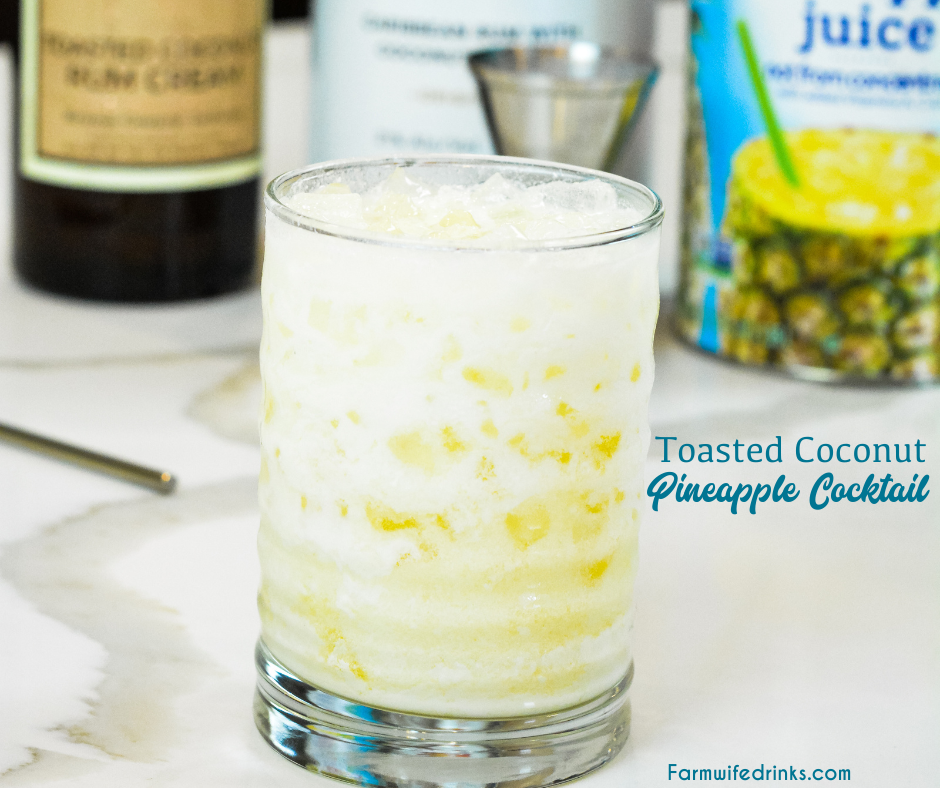 Toasted coconut rum pineapple cream cocktail is a smooth tropical drink combining Malibu rum and toasted coconut rum creme with pineapple juice.