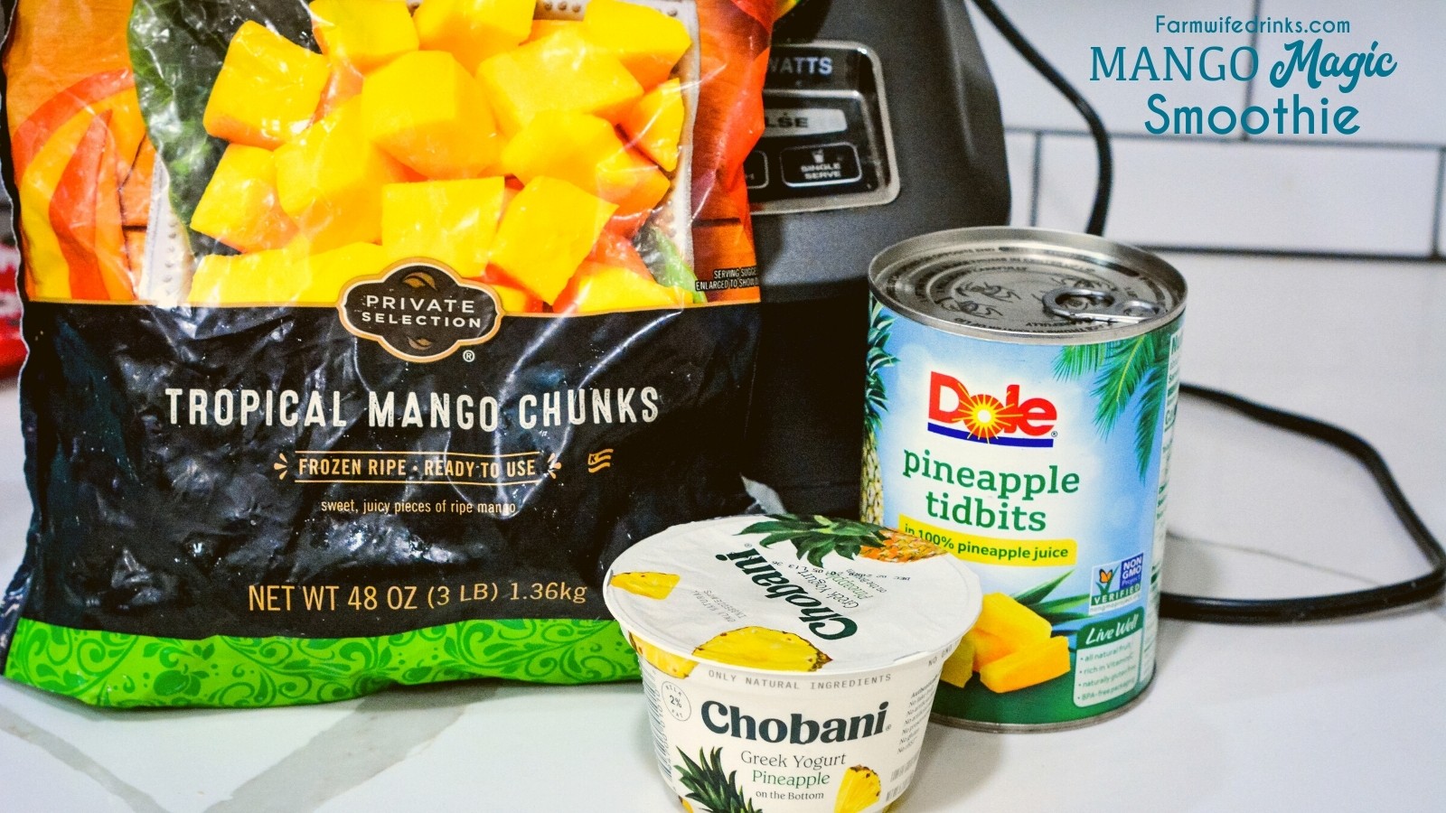 Mango Magic Smoothie Ingredients - Frozen Mango, pineapple, greek yogurt