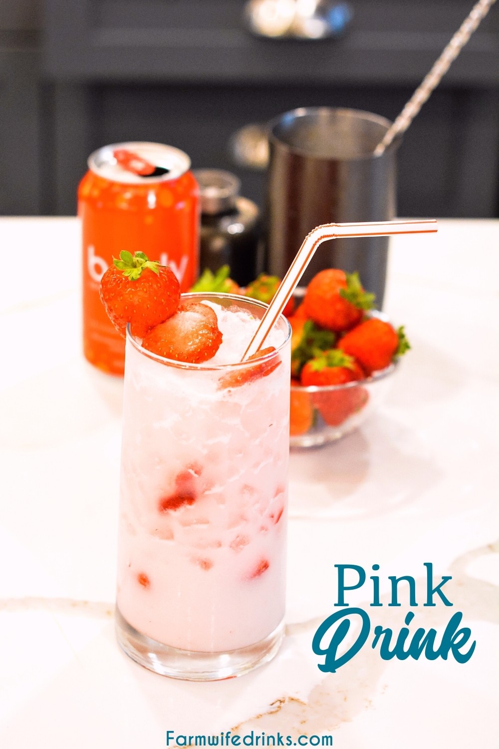 Copycat Starbucks pink drink is a simple combination of cream of coconut, freeze-dried strawberries, fresh strawberries, and sparkling strawberry water makes this drink simple yet refreshing to make.