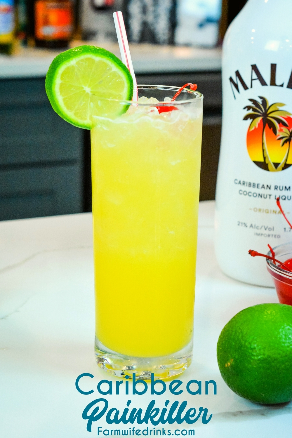 The Caribbean painkiller combines coconut rum and vodka with orange, lime, and pineapple juices for the cocktail that will make you feel like you are sitting on the beach down in the islands.