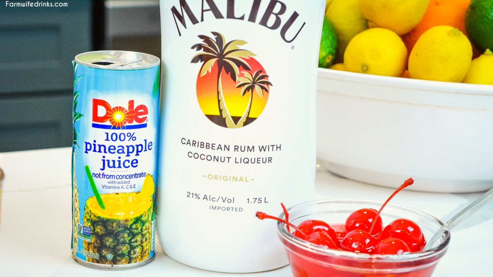 Malibu Sunset Cocktail is a fruity Hawaiian-inspired cocktail that combines pineapple juice, coconut rum such as Malibu Rum, and maraschino cherries and their juice for a beautiful and fruity rum cocktail.