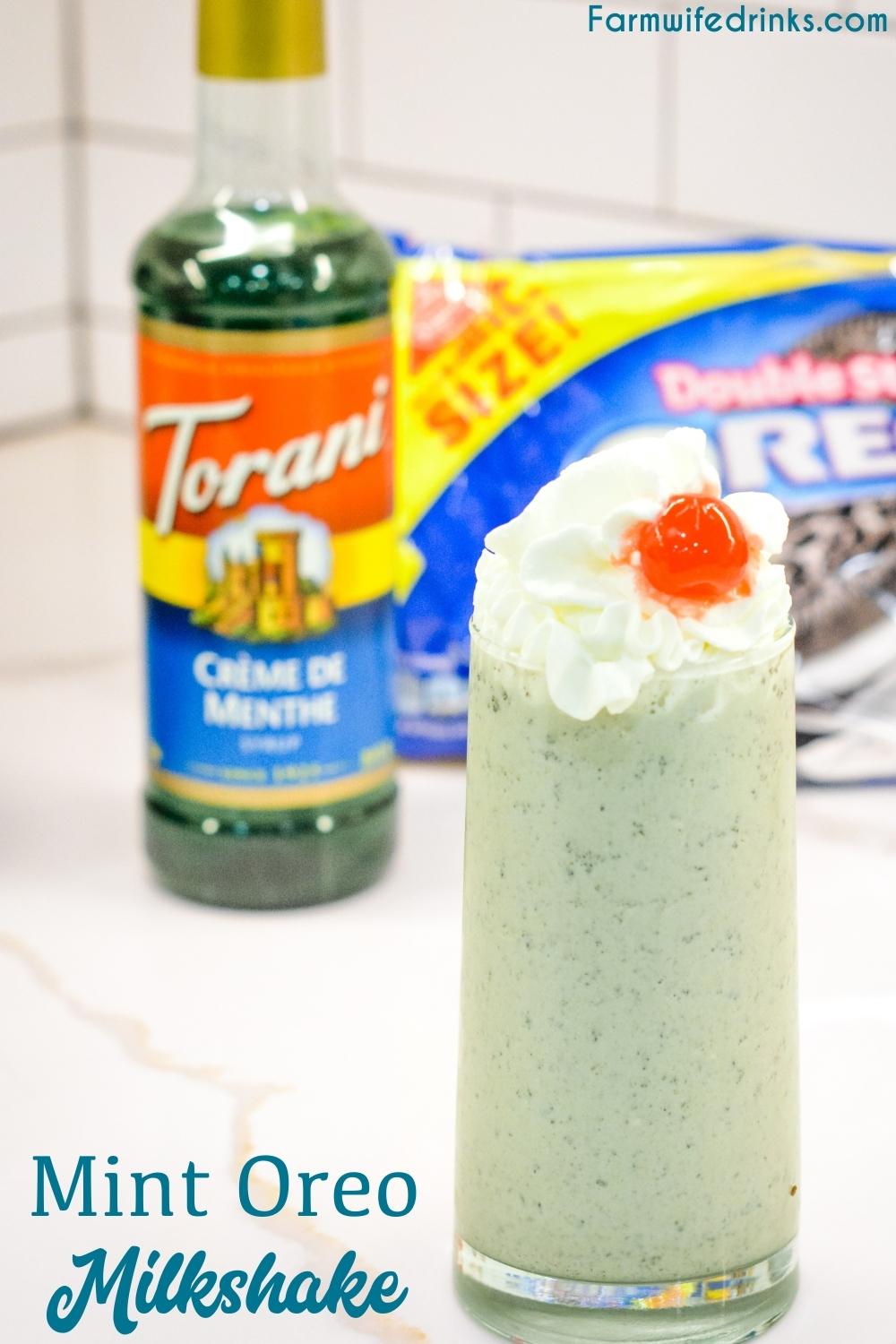 Mint Oreo Milkshakes combine creme de menthe syrup, ice cream, milk, and oreo cookies to make the smooth and creamy mint chocolate milkshake.