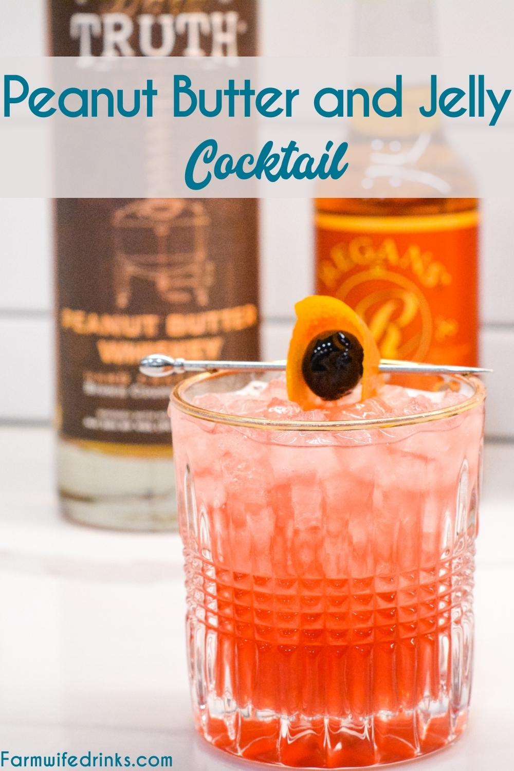 Peanut Butter Whiskey and Jelly cocktail is the liquid version of everyone's favorite sandwich that combines orange bitters, pomegranate juice, and sparkling water with the peanut butter whiskey.