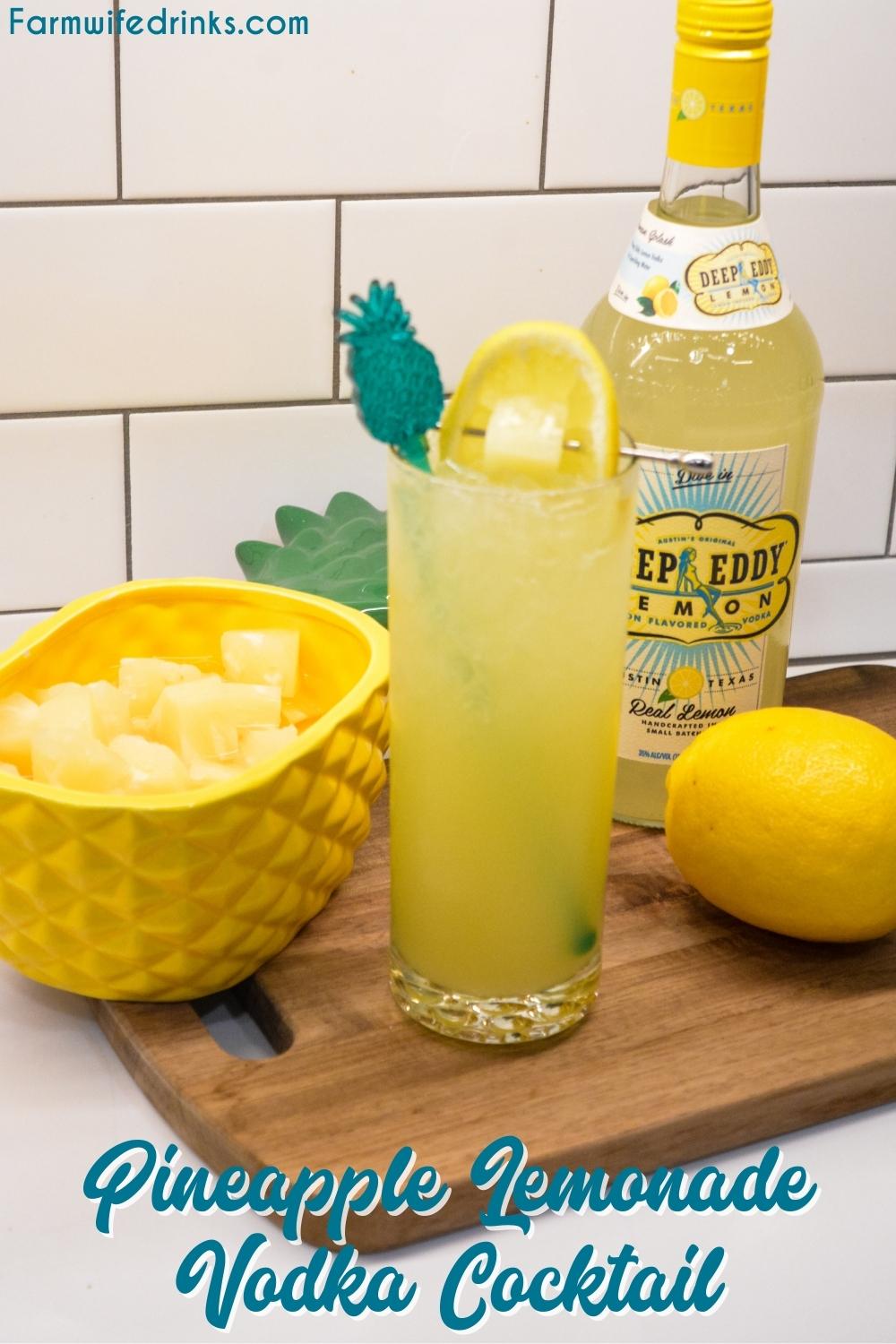 Pineapple Lemonade Vodka Cocktail is a sweet spiked punch made with pineapple juice, lemonade concentrate, lemon vodka, and sparkling water.