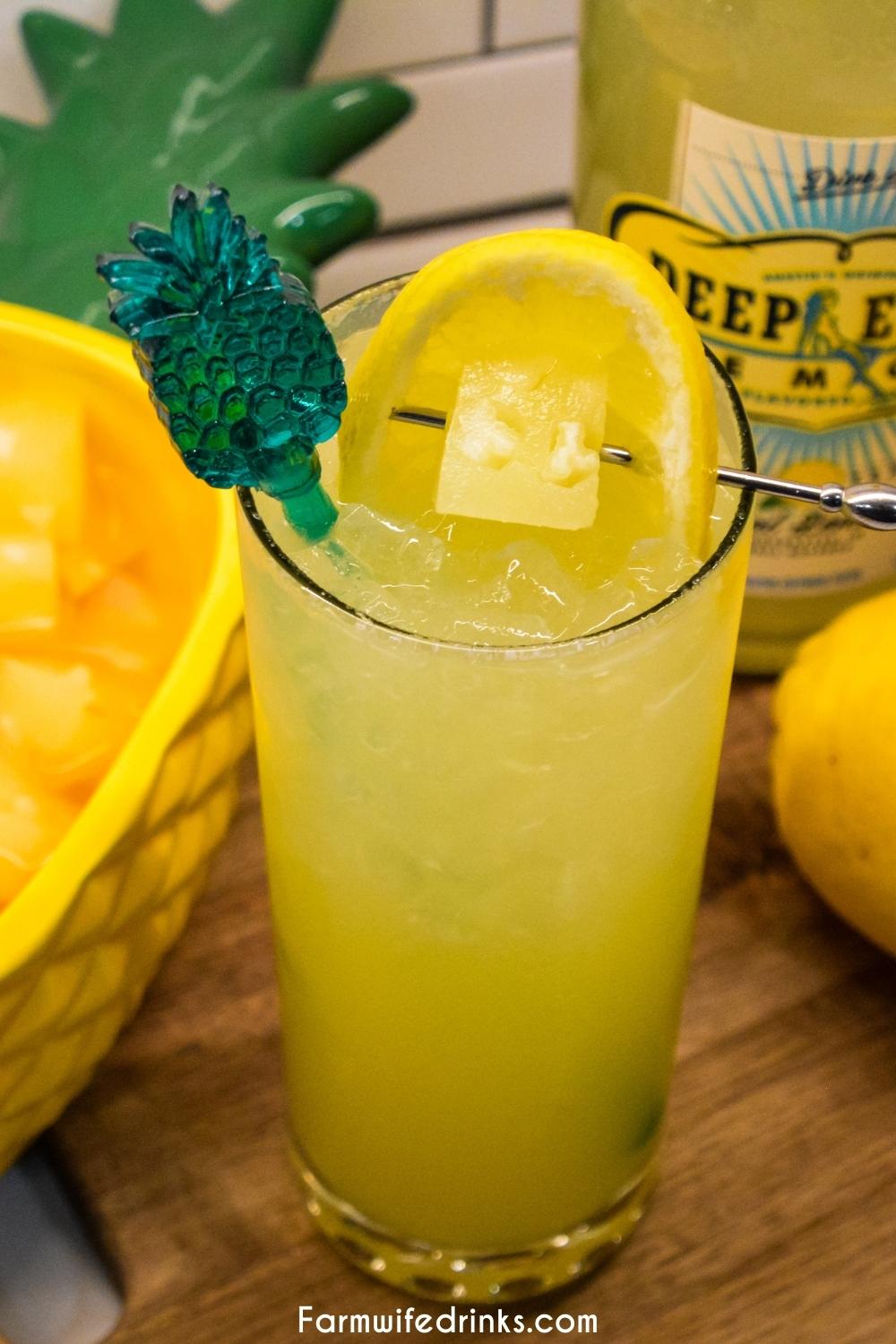 Pineapple Lemonade Vodka Cocktail is a sweet spiked punch made with pineapple juice, lemonade concentrate, lemon vodka, and sparkling water.