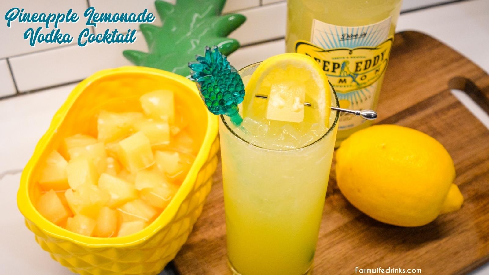 Pineapple Lemonade Vodka Cocktail is a sweet spiked punch made with pineapple juice, lemonade concentrate, lemon vodka, and sparkling water.