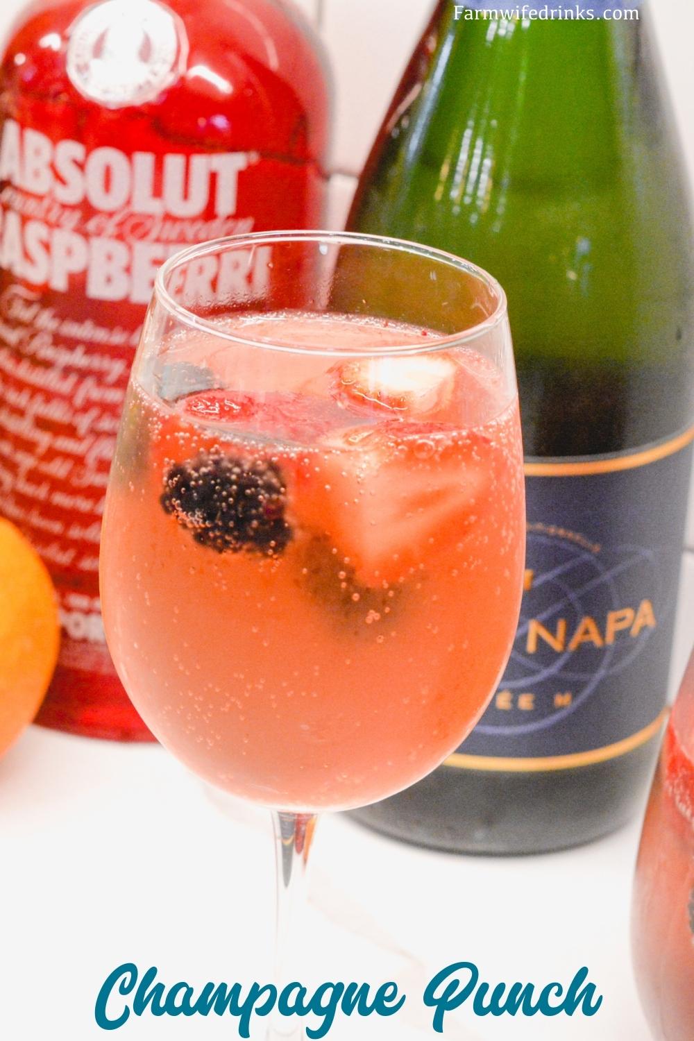 A refreshingly light and fruity champagne punch with vodka is easy to put together with real fruit, juices, vodka, and of course champagne.