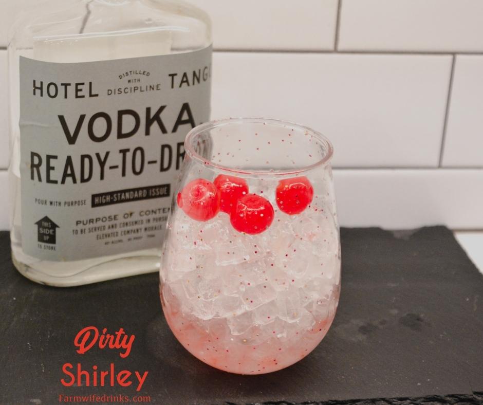 The dirty Shirley Temple cocktail is simple to make vodka cocktail with three ingredients of Sprite, maraschino cherries and vodka.