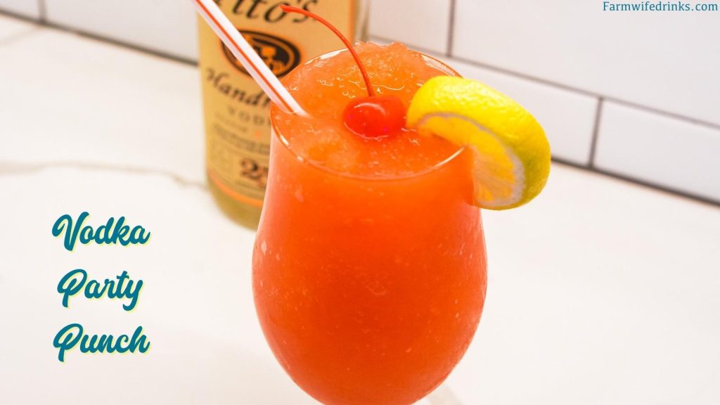 Vodka party punch is a mixture of Hawaiian Punch, orange juice, pineapple juice, ginger ale, and vodka.