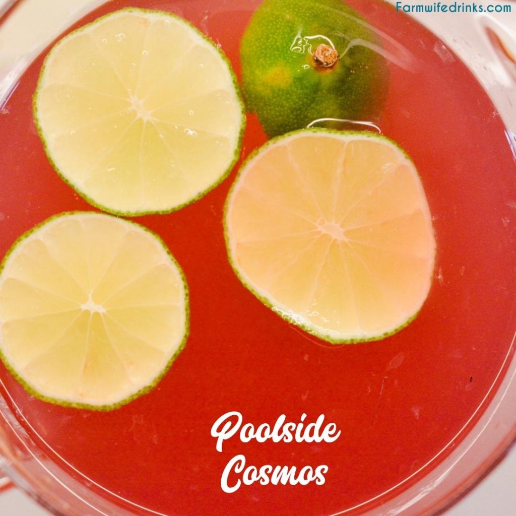 Add sliced limes from two whole limes to the poolside cosmopolitan
