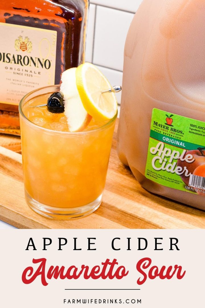 Apple Cider Amaretto Sour drink is the perfect fall cocktail that is sweet and crisp, great for sipping around a campfire. The recipe is simple with just lemon juice, apple cider, and amaretto.