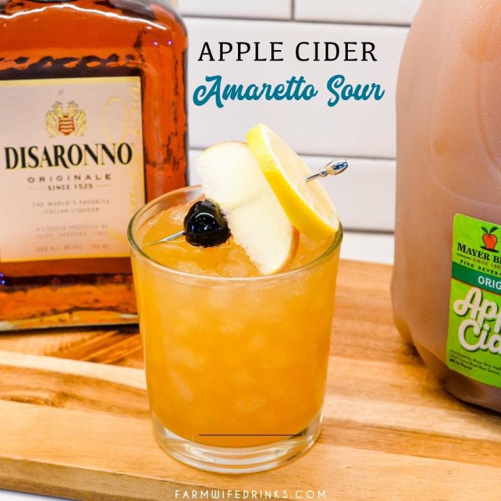 Apple Cider Amaretto Sour drink is the perfect fall cocktail that is sweet and crisp, great for sipping around a campfire. The recipe is simple with just lemon juice, apple cider, and amaretto.