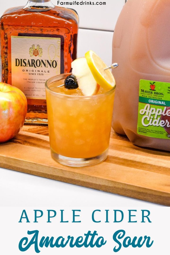 Apple Cider Amaretto Sour drink is the perfect fall cocktail that is sweet and crisp, great for sipping around a campfire. The recipe is simple with just lemon juice, apple cider, and amaretto.