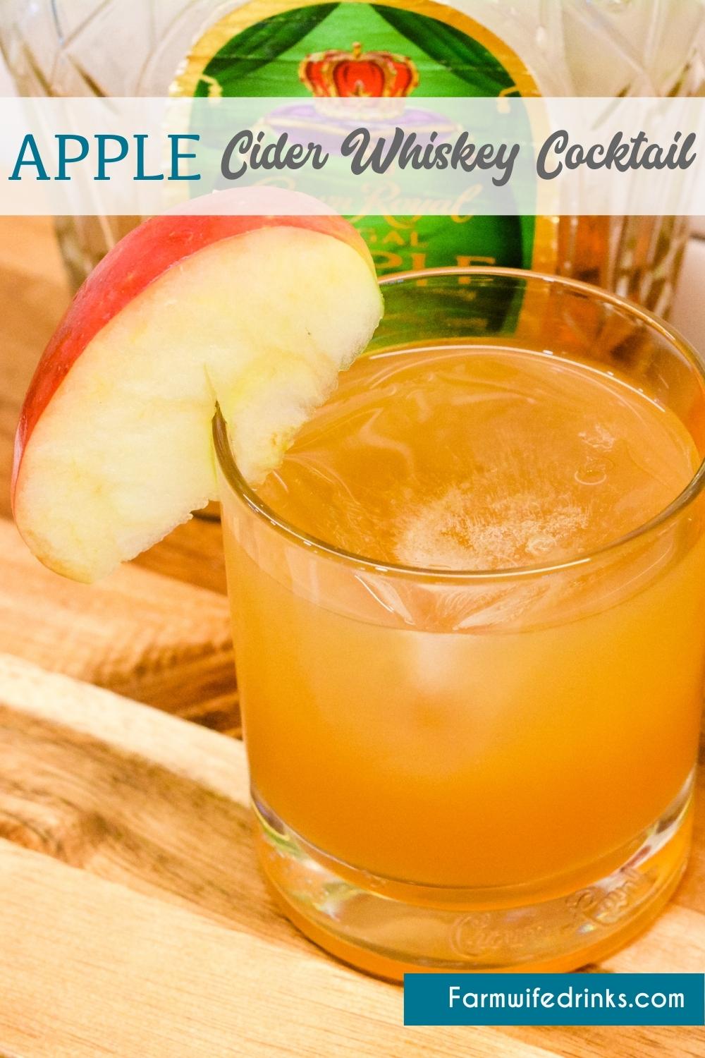 Apple cider whiskey cocktail is a simple 2-ingredient drink made with apple cider and Crown Royal Apple Whiskey.