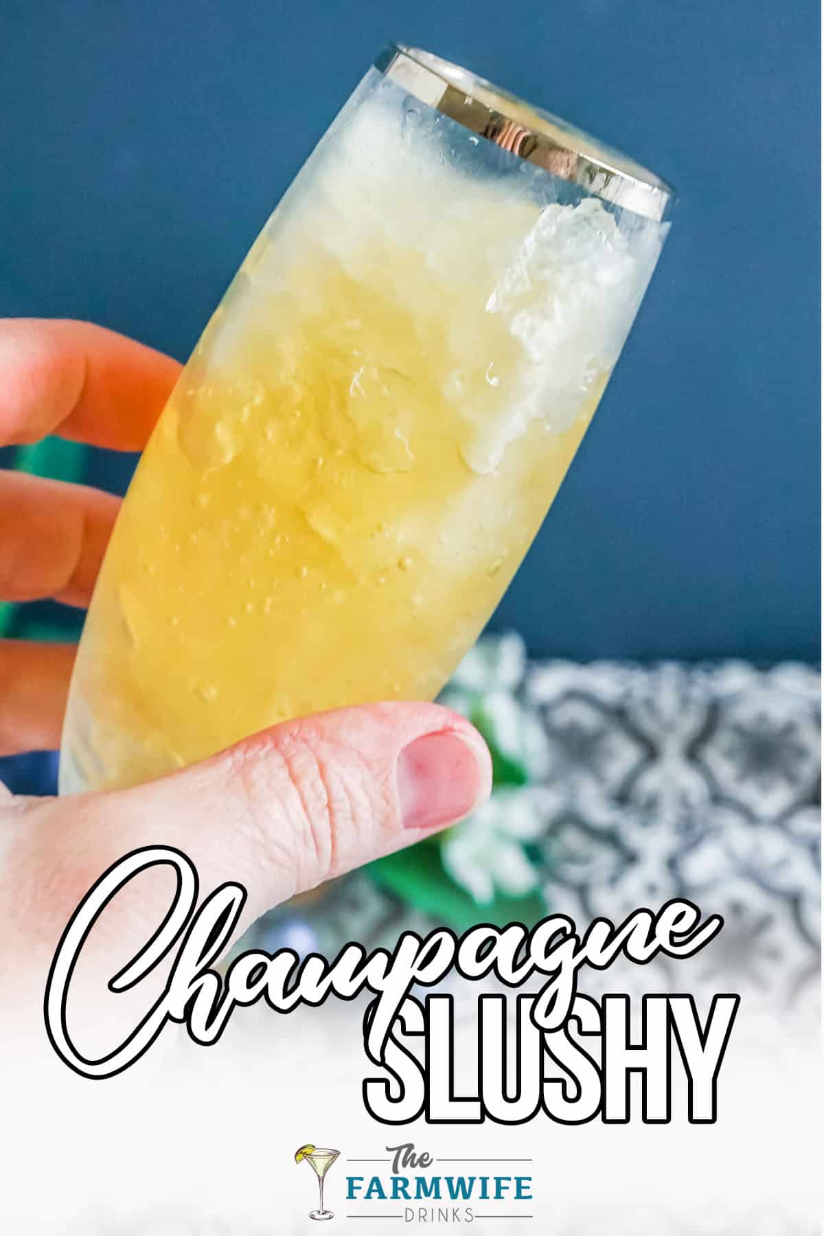 Gold Rimmed single drink of Champagne slushy.