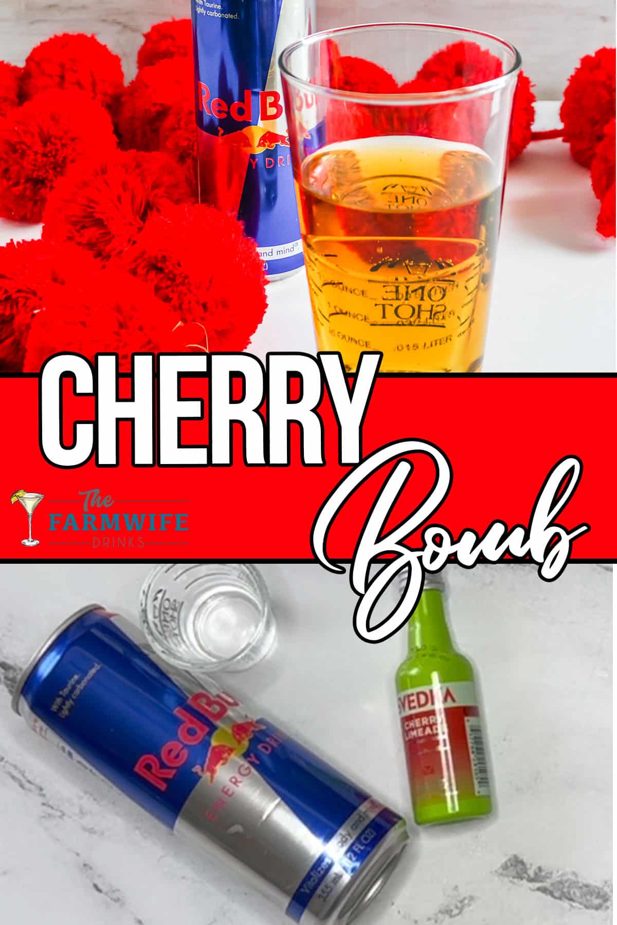 2 ingredient, double glass cocktail mix for Cherry Bomb Shot.