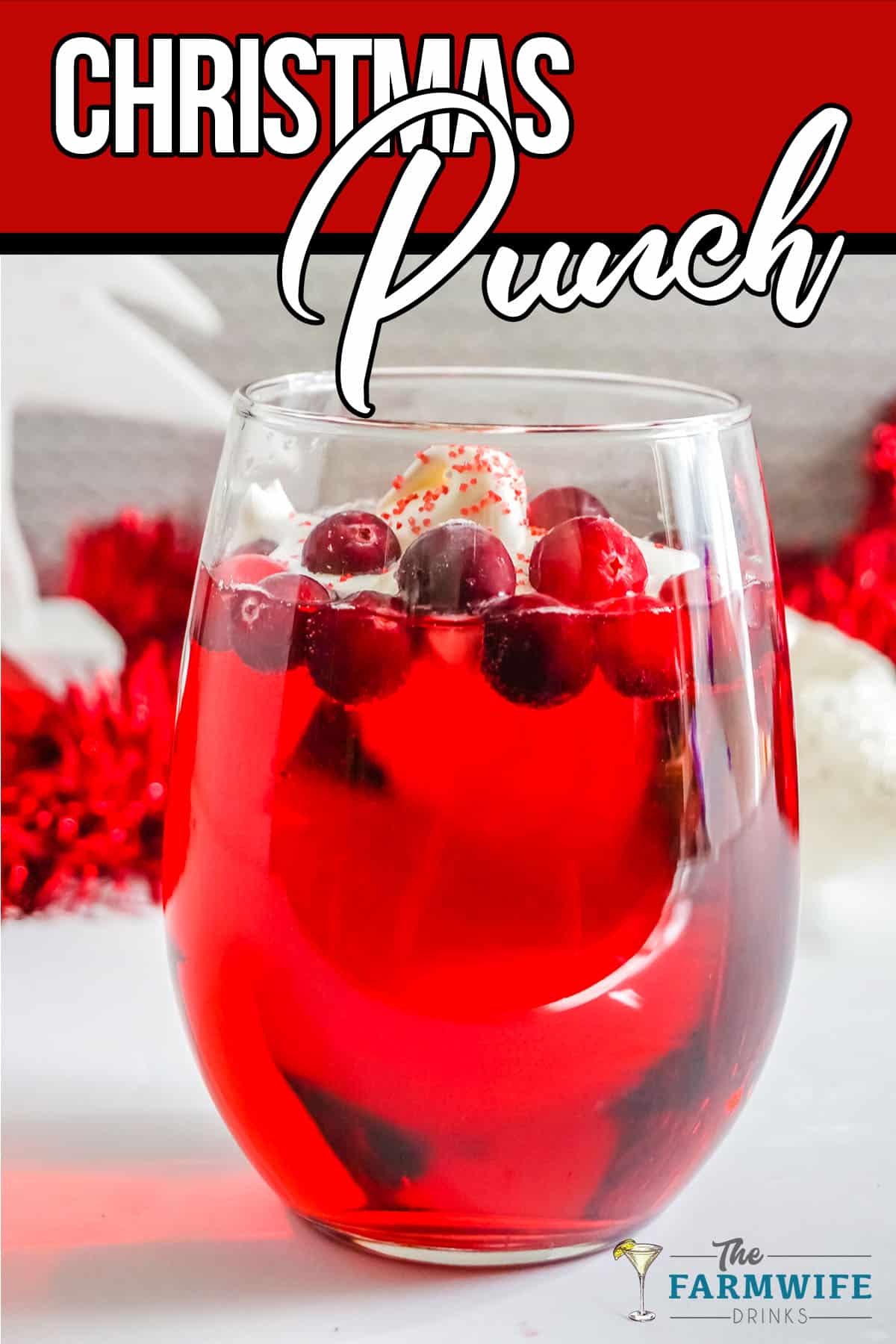Cranberries and Whipped Cream top a delicious Christmas Punch.