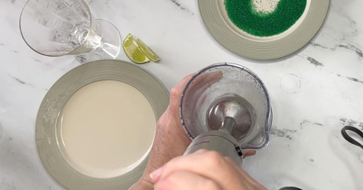 Using Immersion Blender to crush the ice.