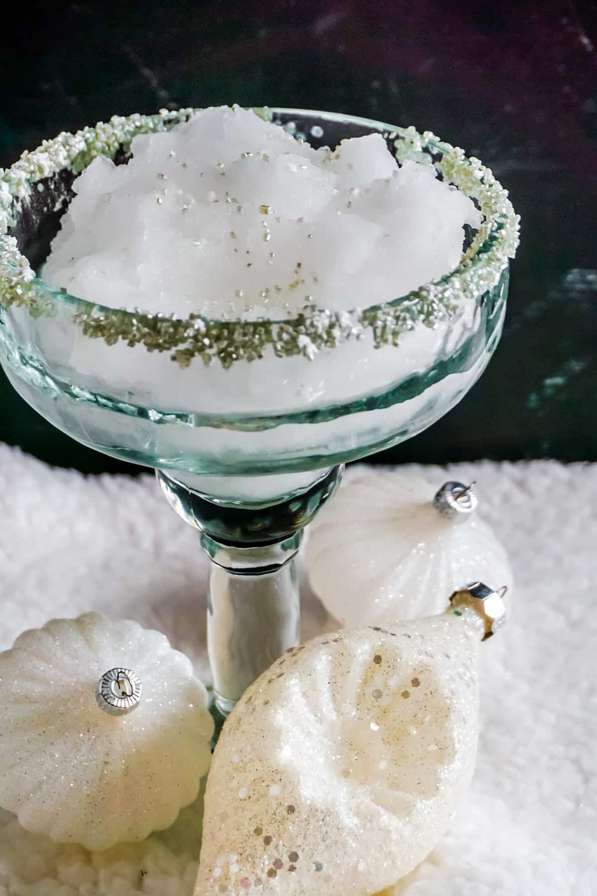 White ornaments with the Snowball Margarita.