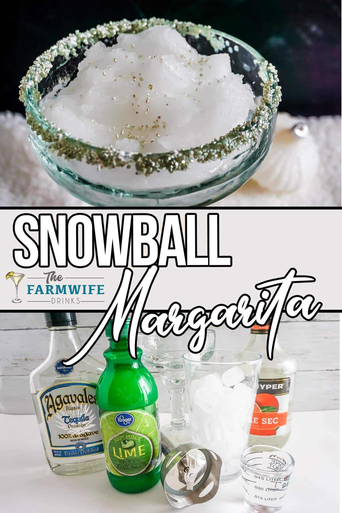 Ingredients and finish Frozen Snowball Margarita.