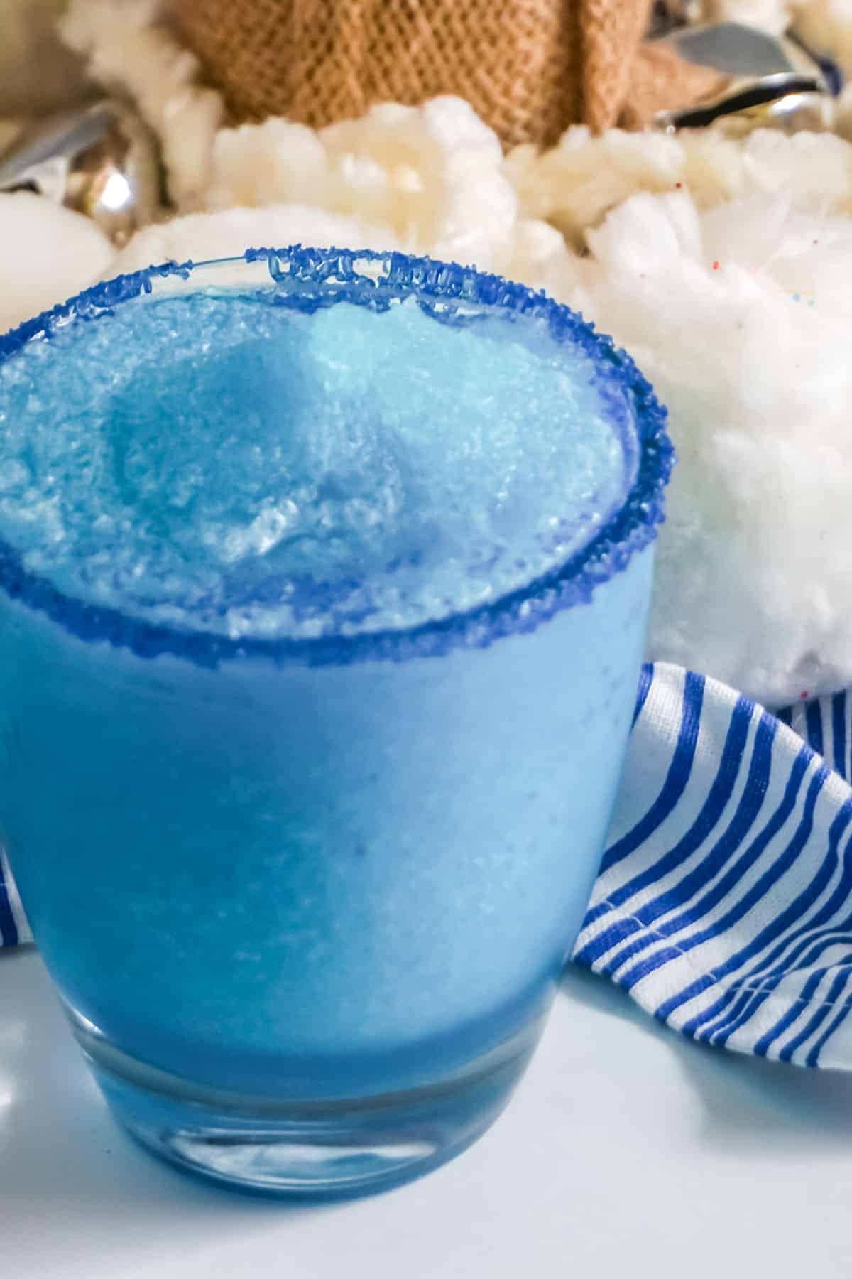 Close up of sugar rimmed Snowball Punch.