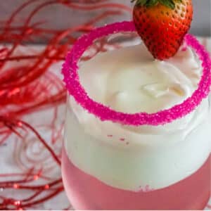 Close up of Whipped topping on Strawberry Shortcake Cocktail.