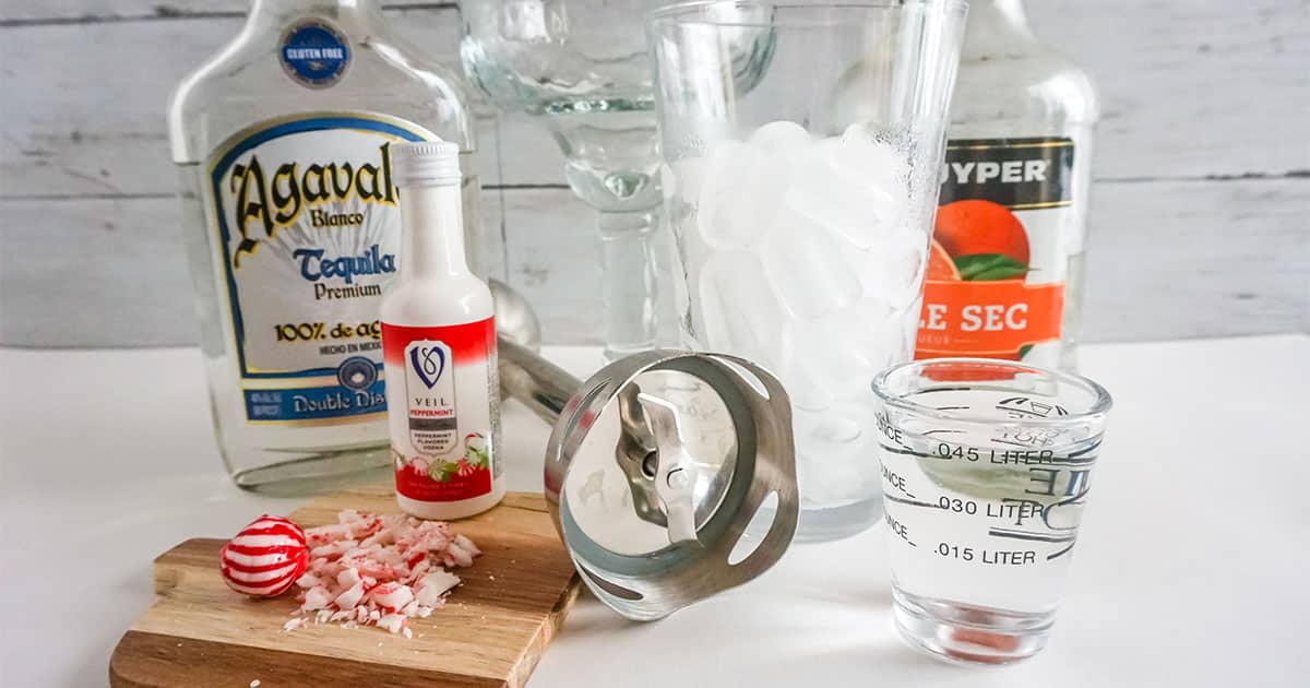 Ingredients for the Candy cane Margarita.