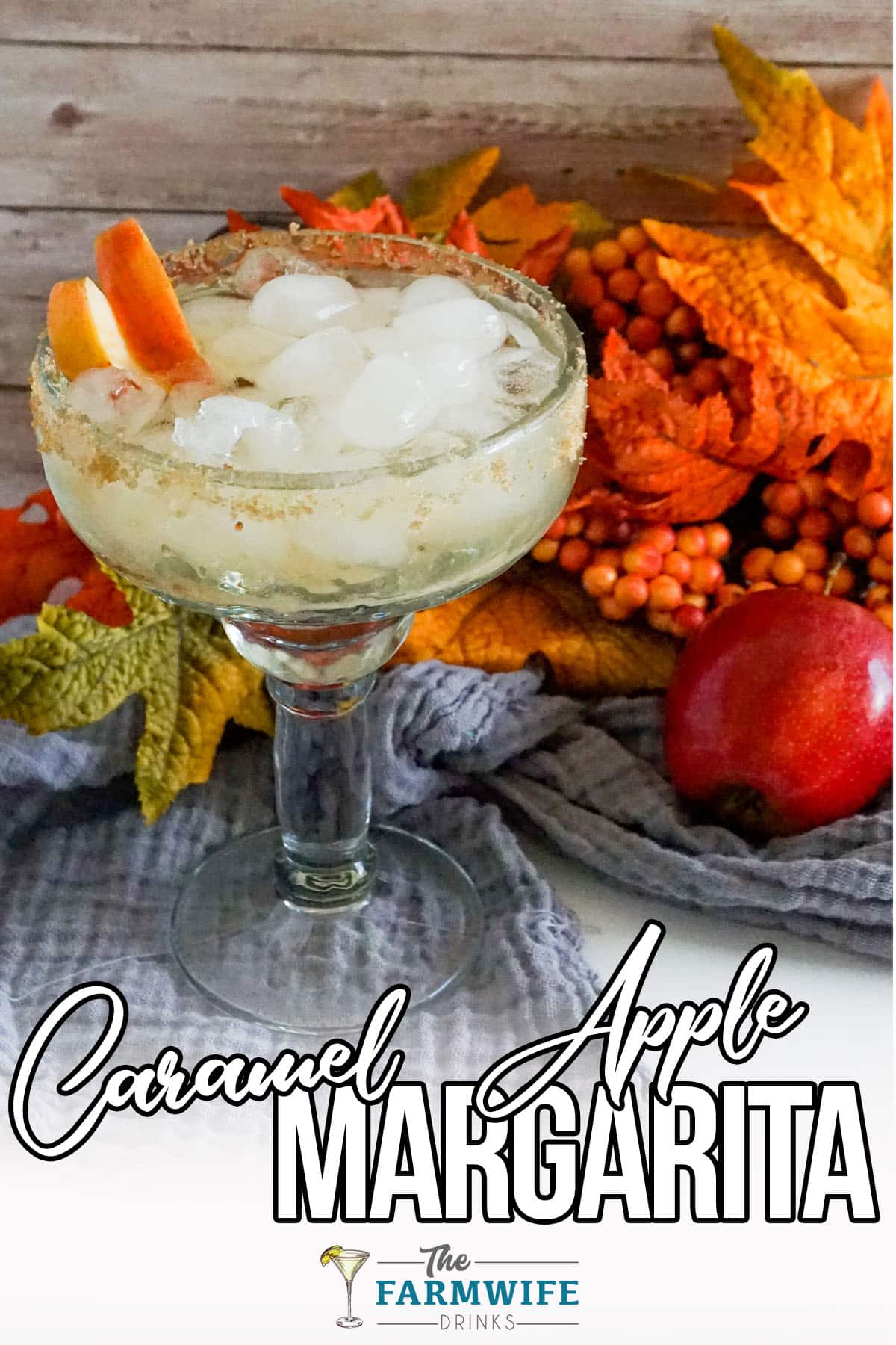 Caramel Apple Margarita with Apple to the side.