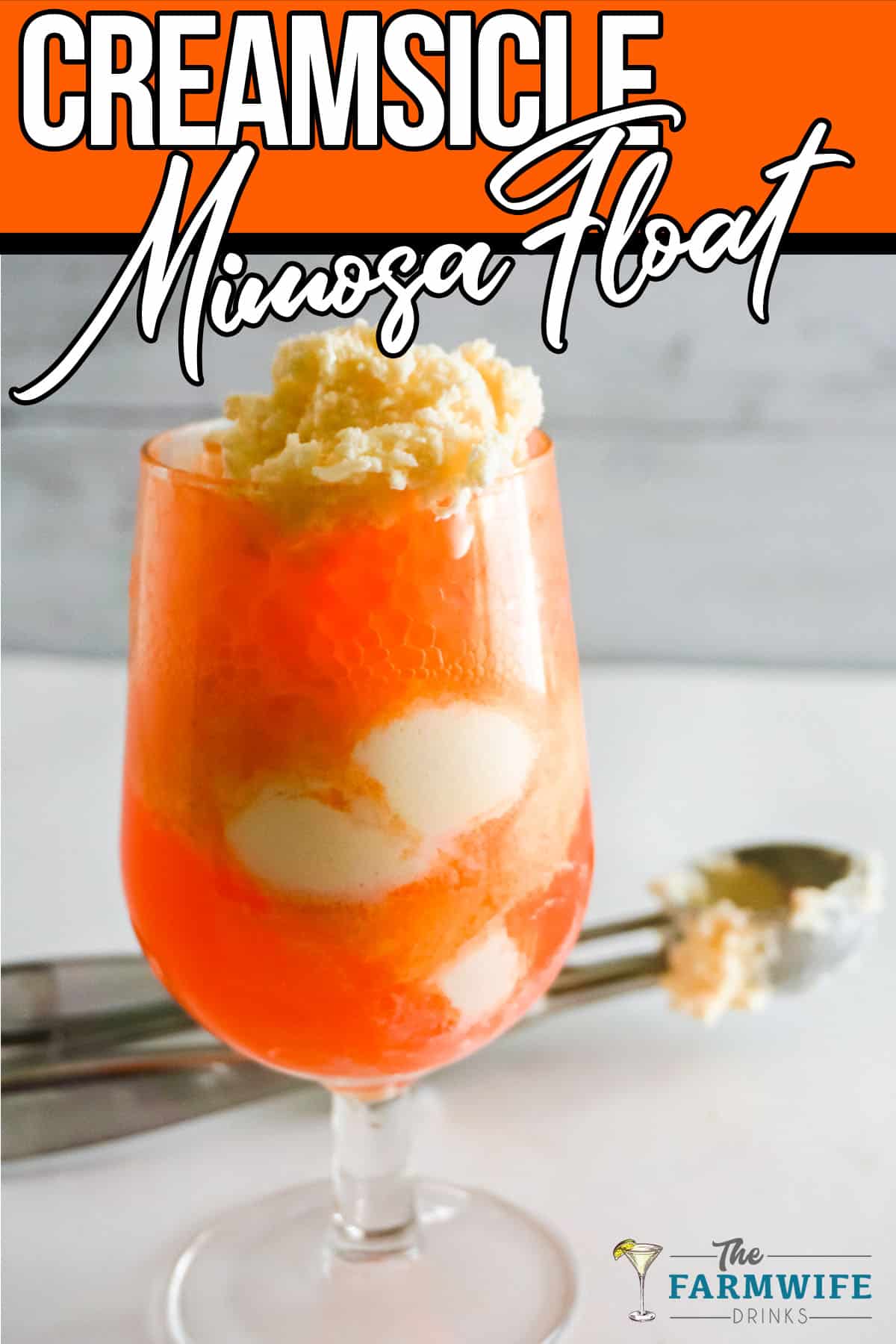 Creamsicle Mimosa Float with words above cocktail.