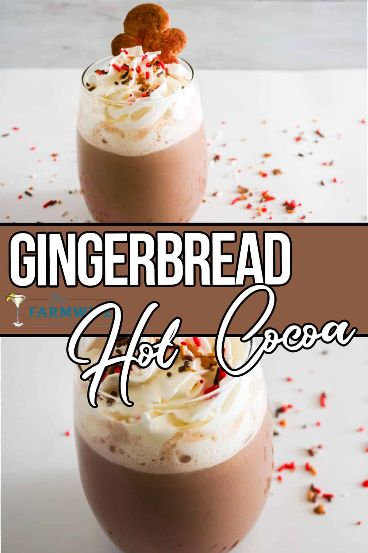 two Gingerbread Hot Cocoa with wording in middle.