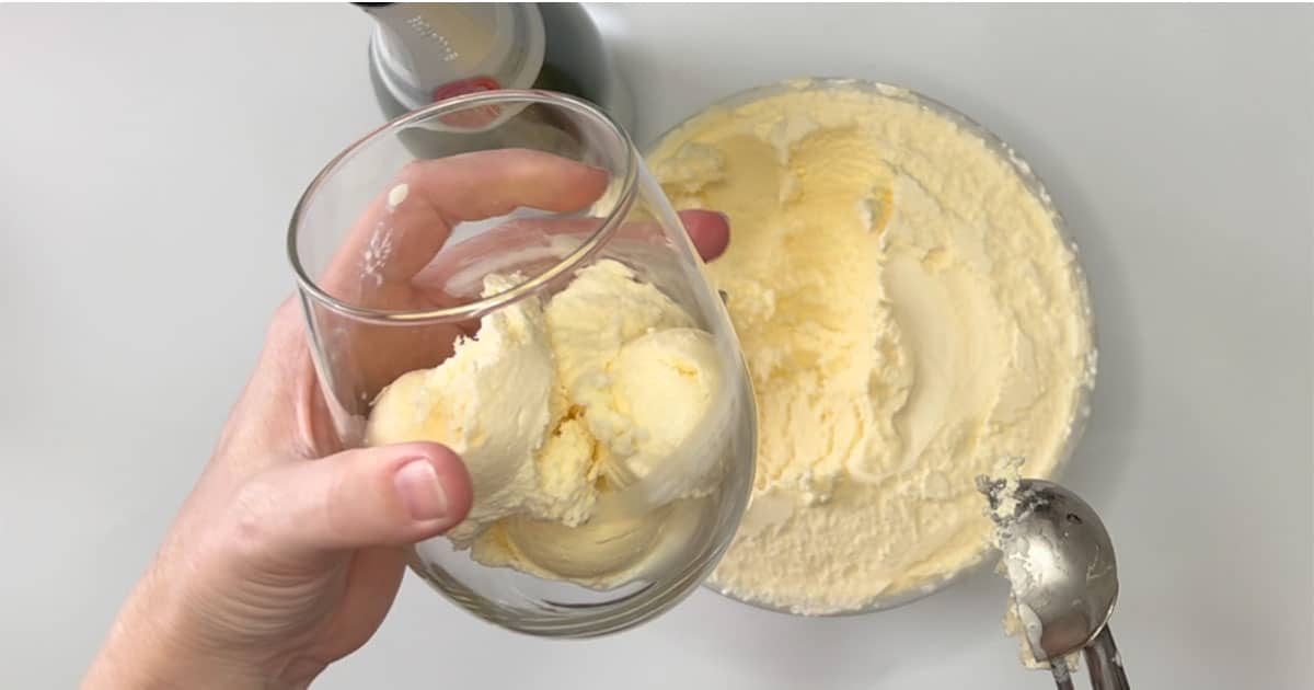 Vanilla Ice CReam in wine glass, for Champagne Ice Cream Float.
