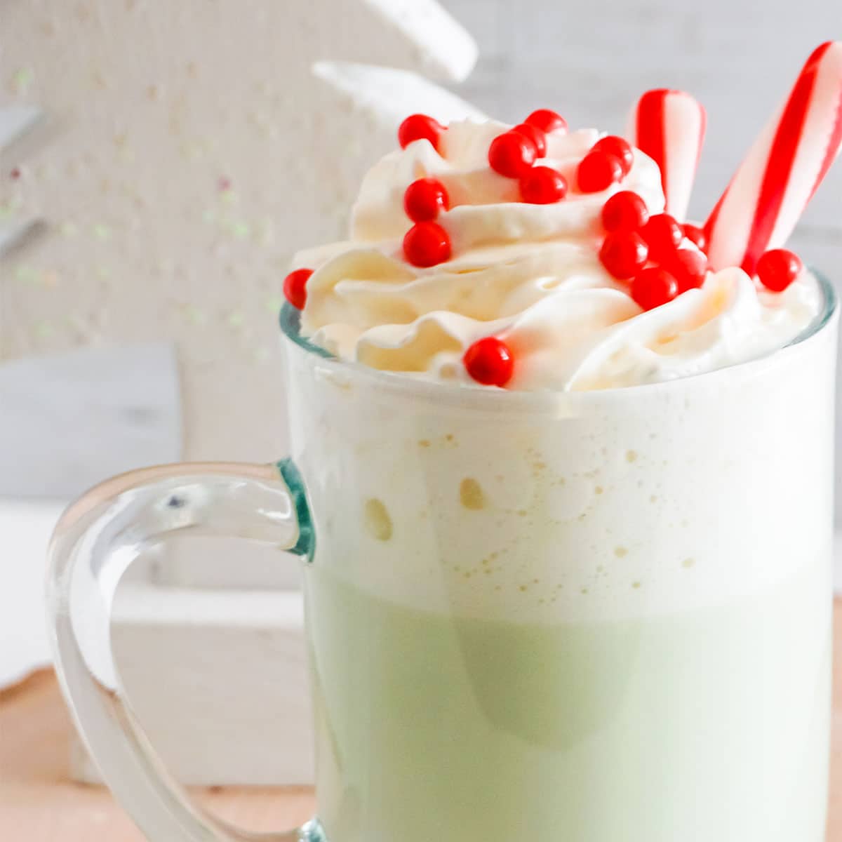 close up of Grinch Hot Cocoa from side.