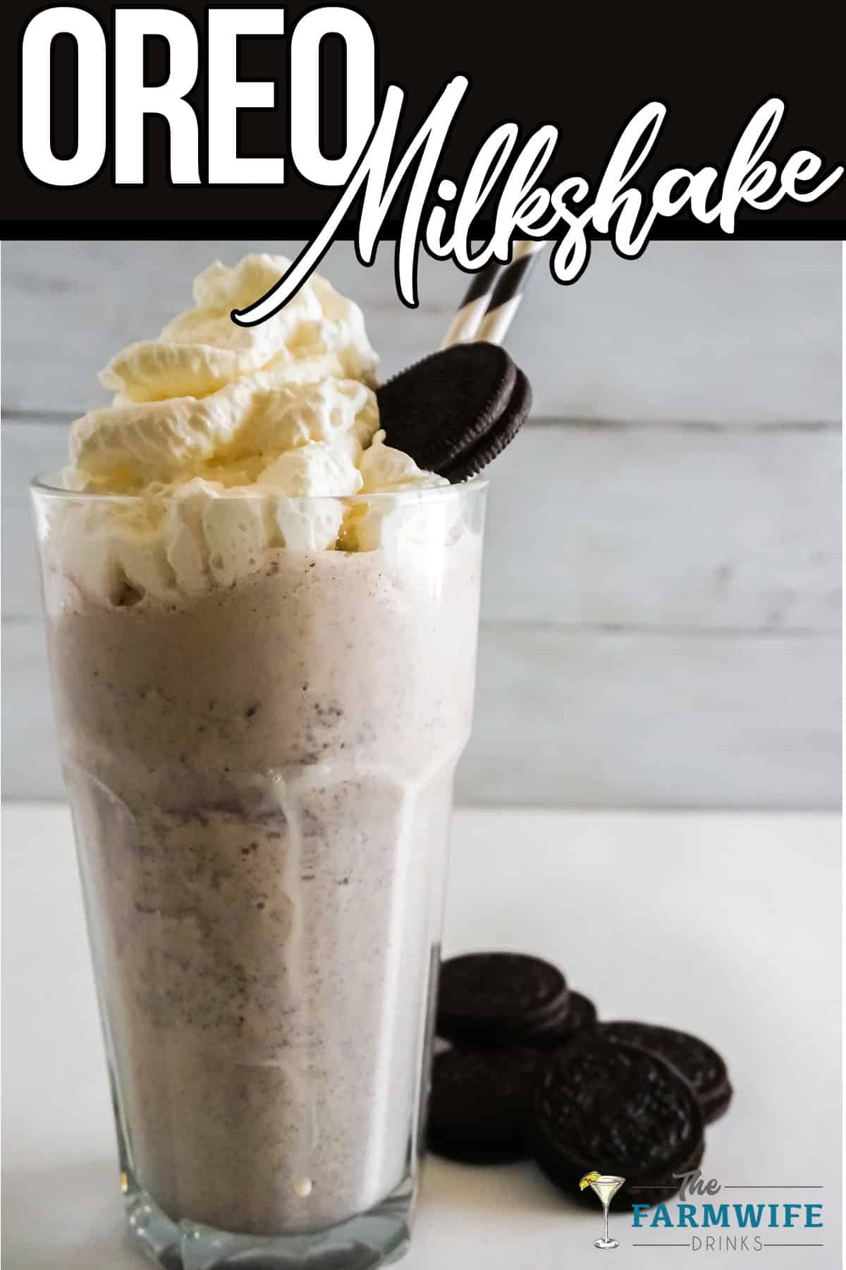 Oreo Milkshake front view, wording on top.