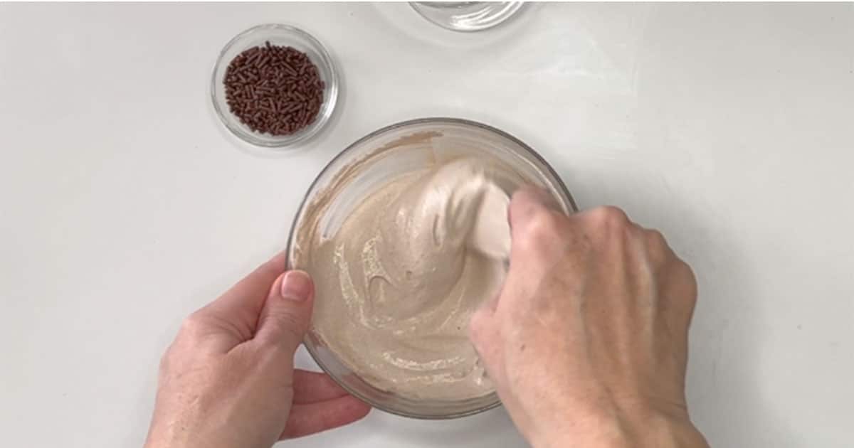 Mixing Whipped Hot Cocoa, top view.