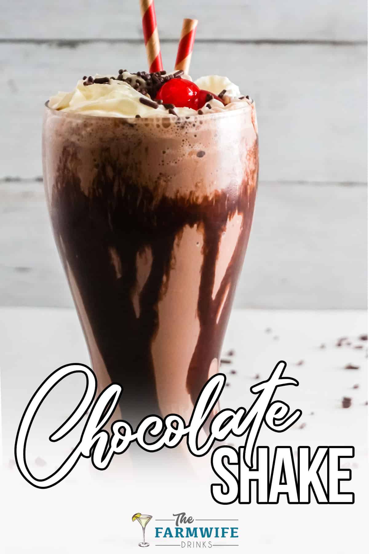 Full front of Chocolate Milkshake, with wording on bottom.