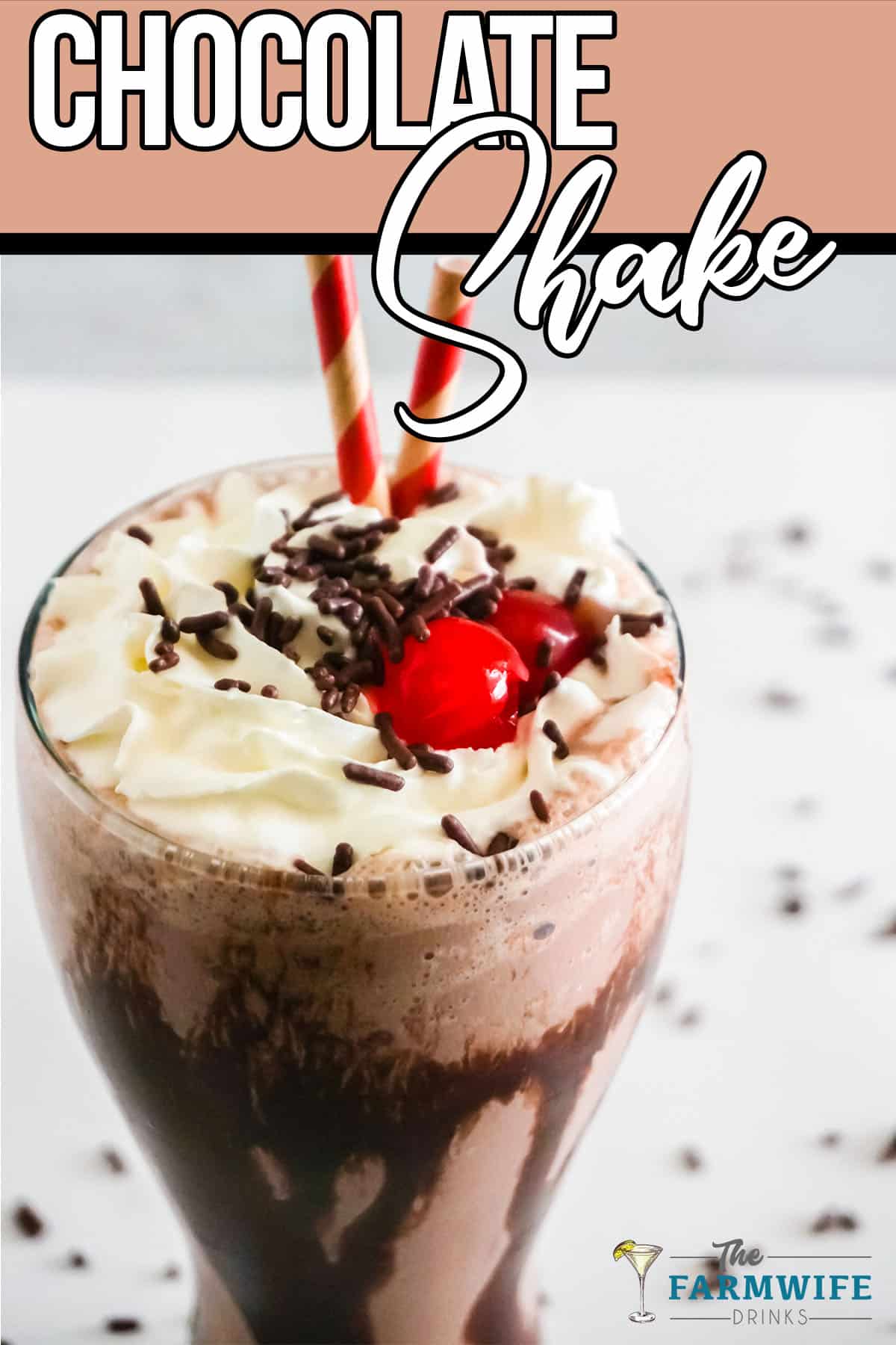 Top angle of Chocolate Milkshake, with wording at top.