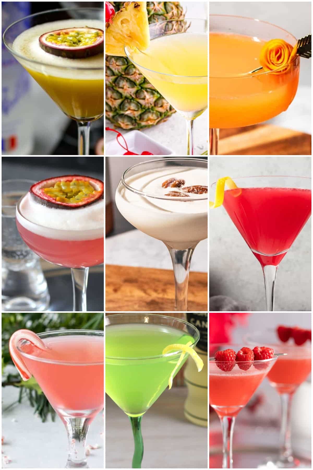 photo collage of various martini recipes
