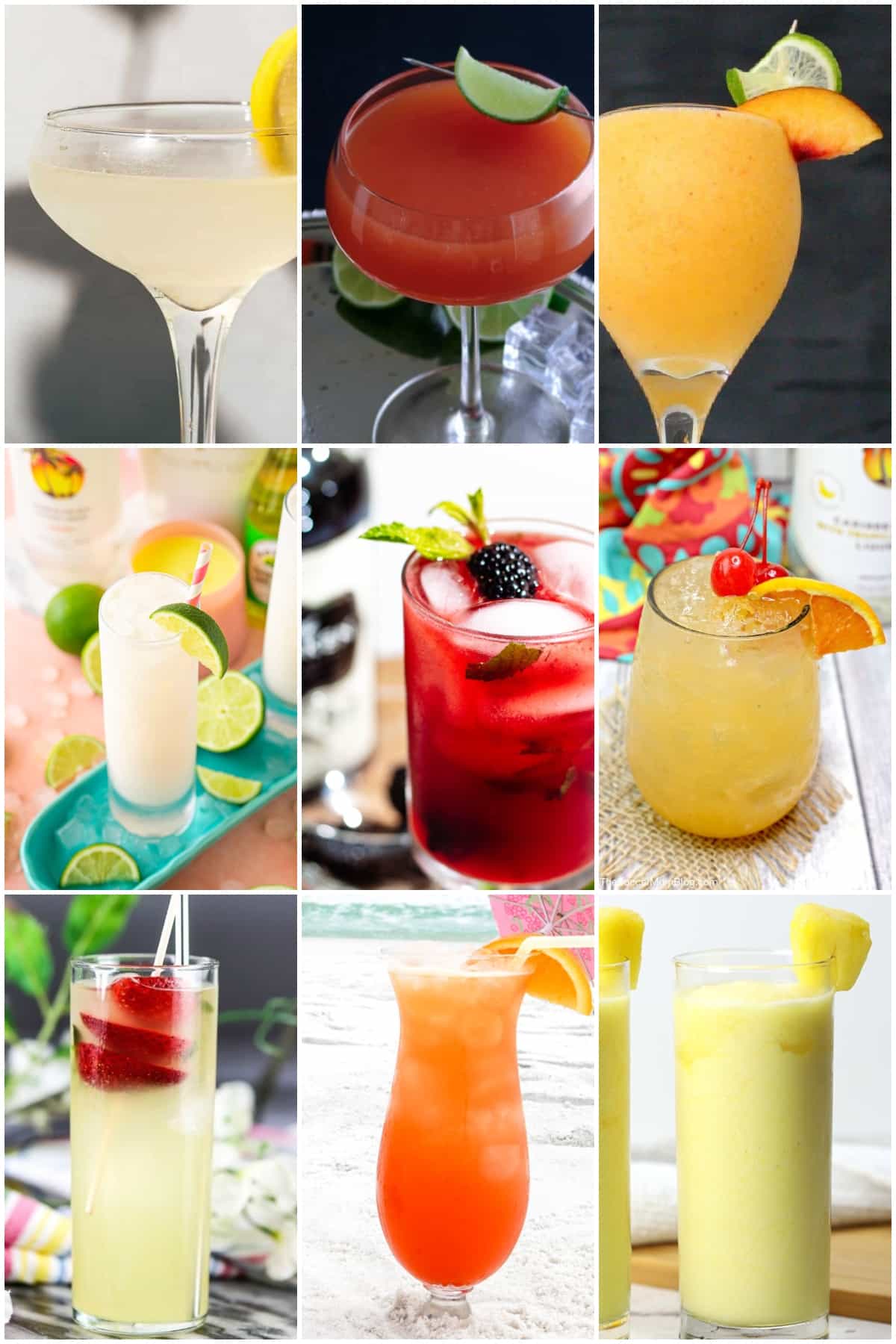 photo collage of fruity rum cocktail recipes