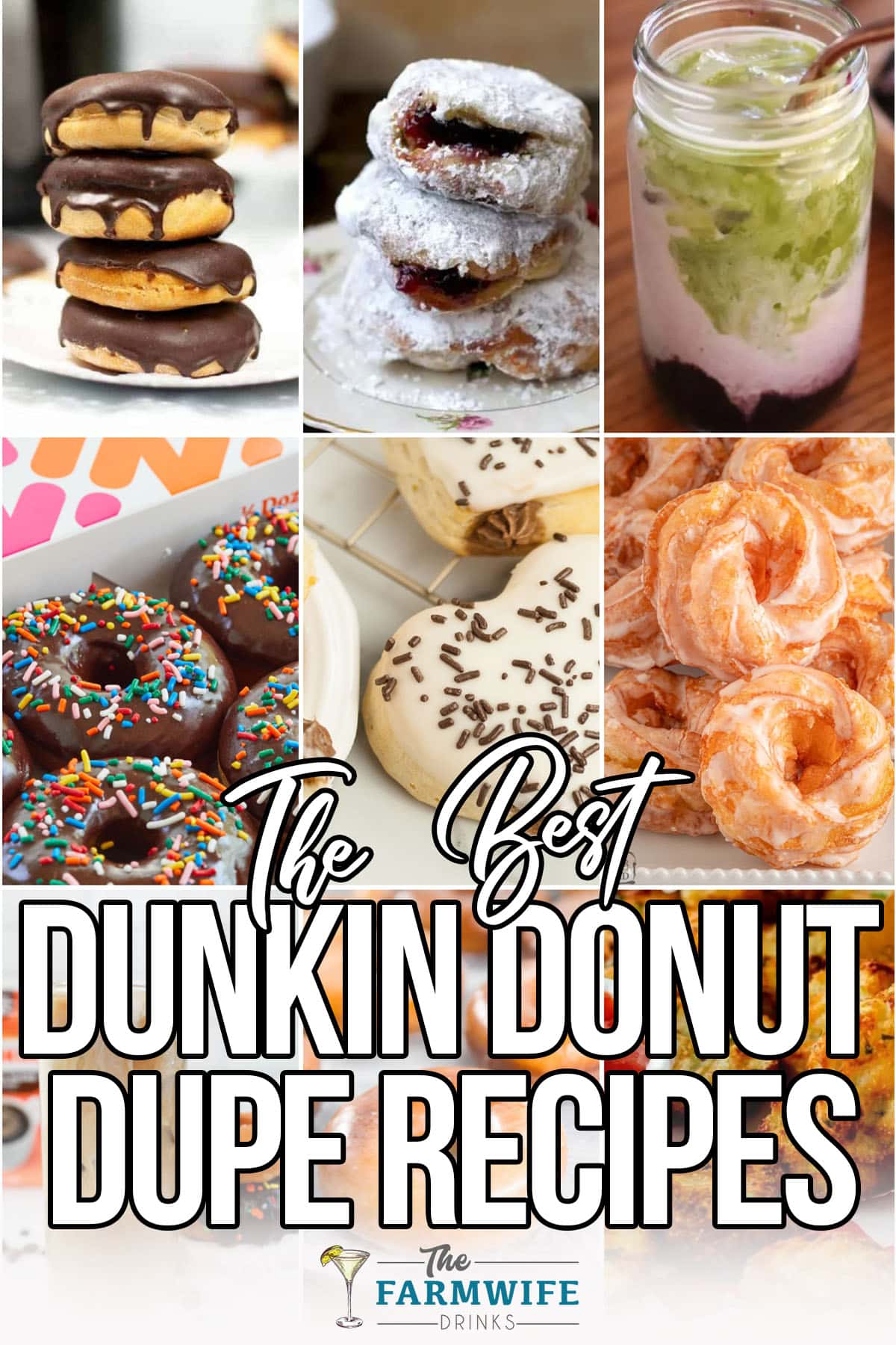 photo collage of various donuts with text which reads the best dunkin donuts dupe recipes