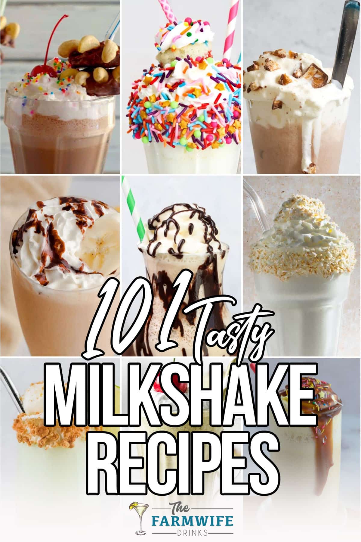 photo collage of delicious milkshake recipes with text which reads 101 tasty milkshake recipes