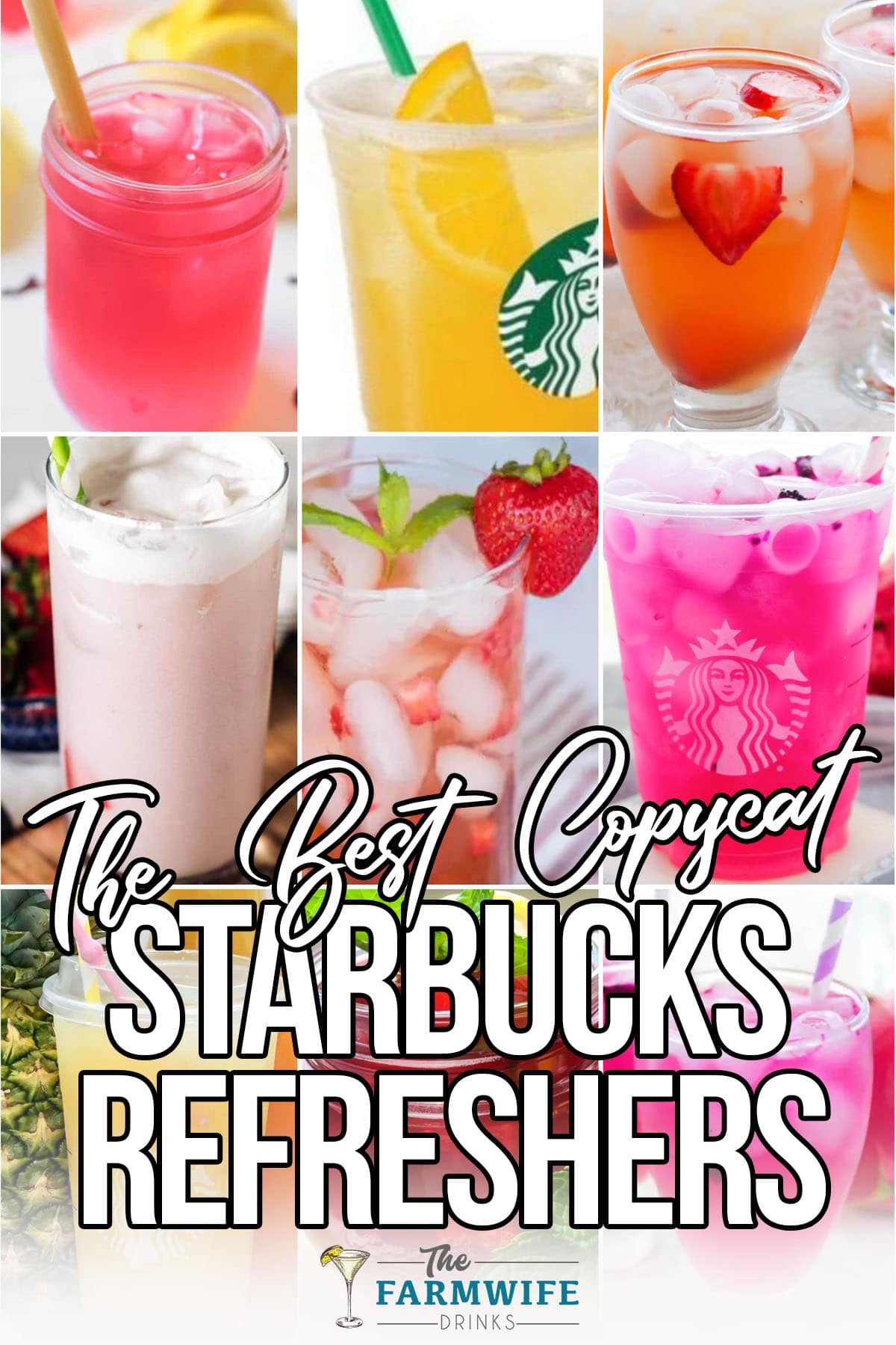 photo collage of starbucks copycat drinks with text which reads the best copycat starbucks refreshers