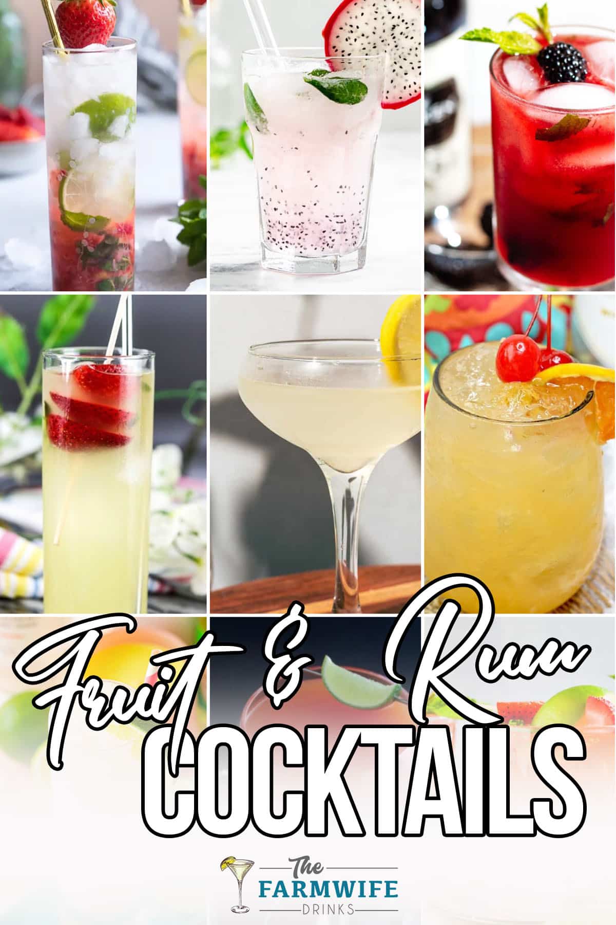 photo collage of fruit and rum recipes with text which reads fruit and rum cocktails