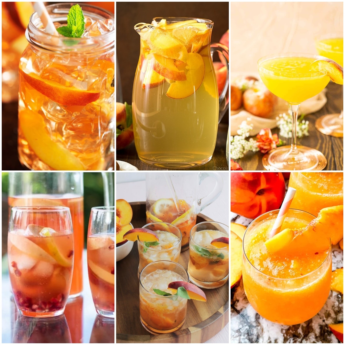 photo collage of drink recipes with peaches