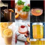 photo collage of peach cocktails and drink recipes