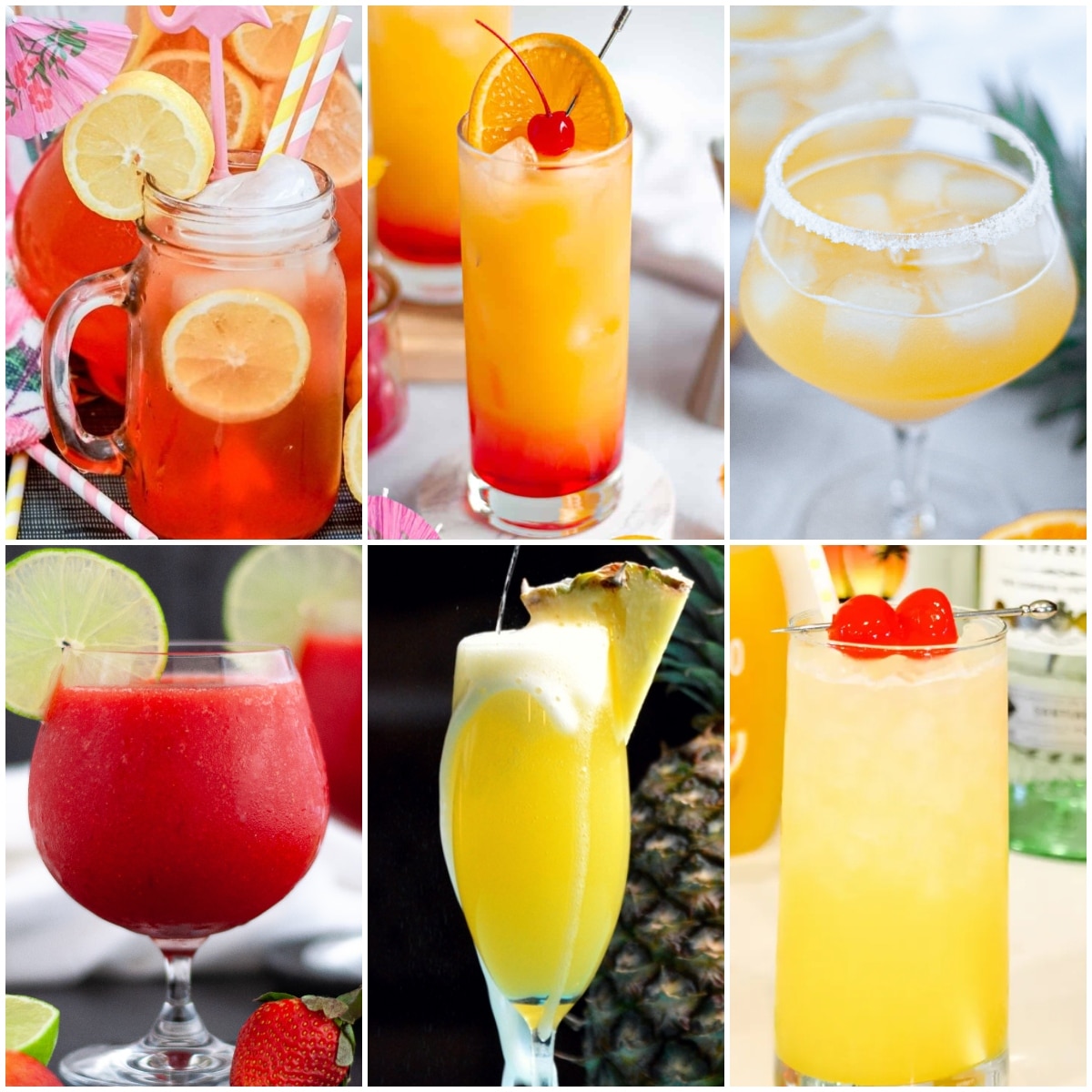 photo collage of tropical cocktails
