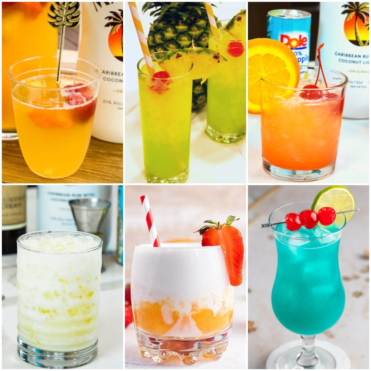 photo collage of tropical cocktail drinks