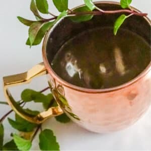 overhead view of whiskey mule made with gingerbeer