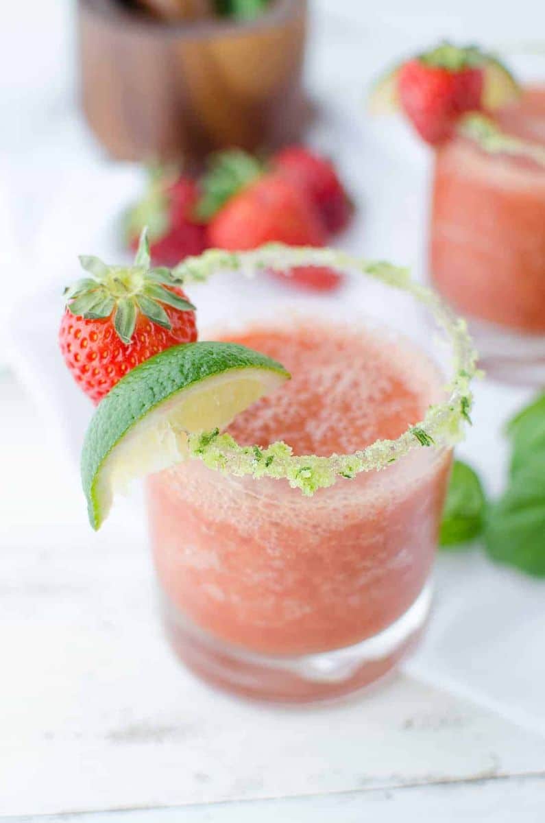 Frozen Strawberry Basil Margaritas